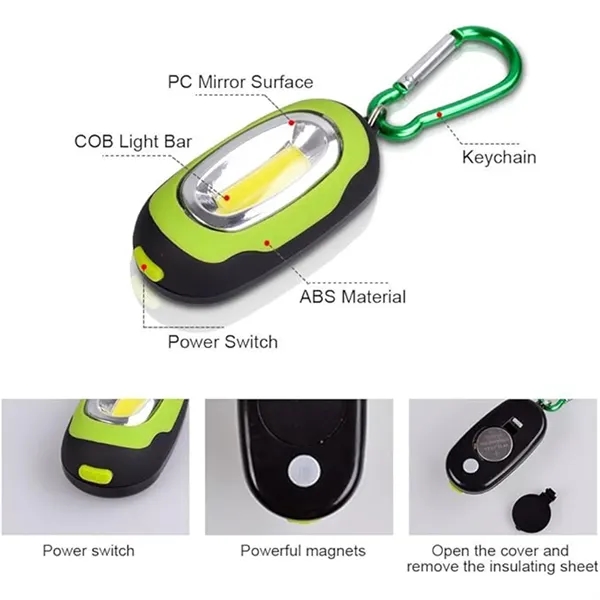 Green color option for Portable Mini Cob Keychain Light Flashlight With Carabiner