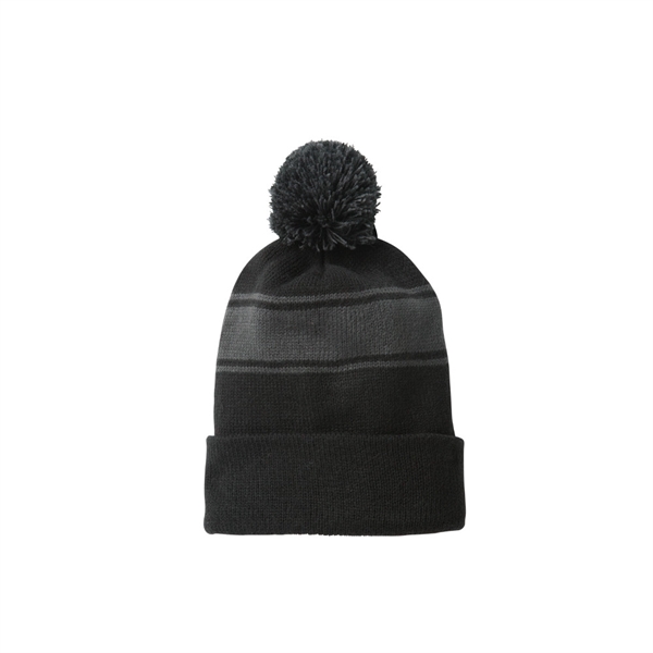 Black Dark Gray color option for Classic Knit Stripe Beanie W/Pom