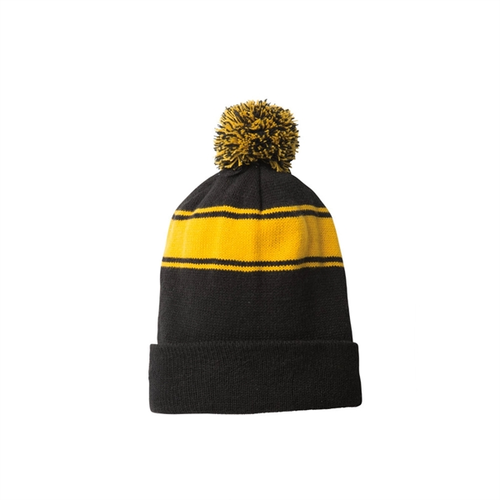 Main photo of Classic Knit Stripe Beanie W/Pom