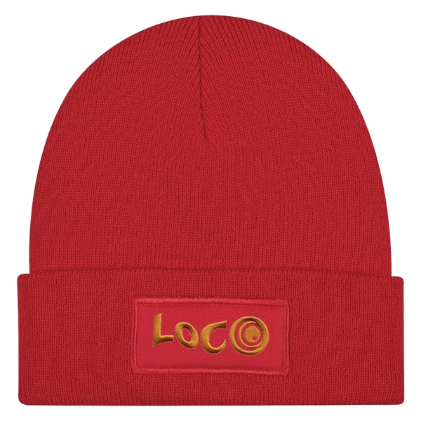 Red color option for Patch Knit Beanie With Cuff