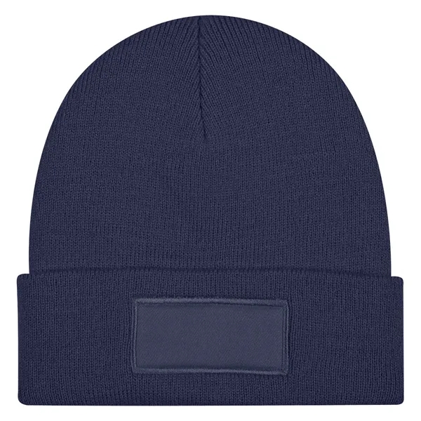 Recycled Navy Blue color option for Patch Knit Beanie With Cuff