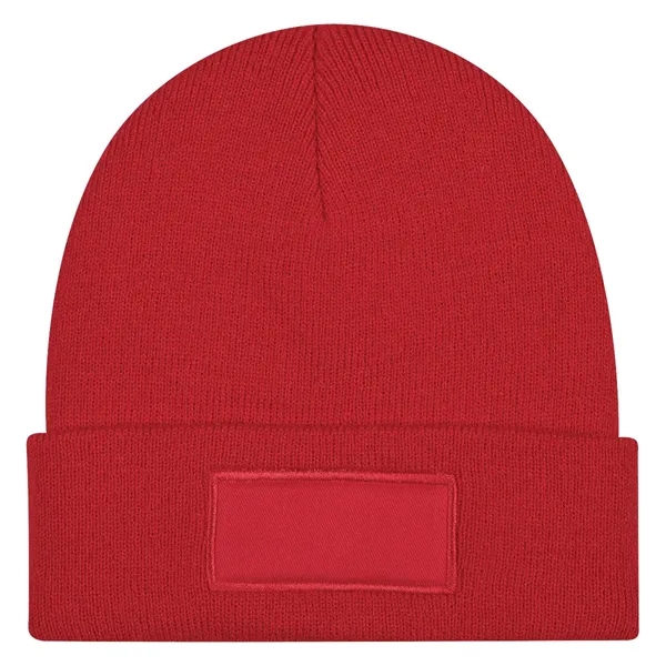 Recycled Red color option for Patch Knit Beanie With Cuff