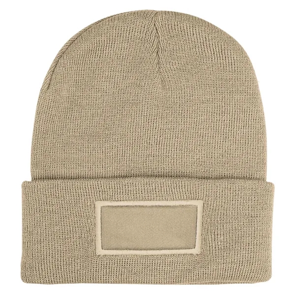 Recycled Tan color option for Patch Knit Beanie With Cuff