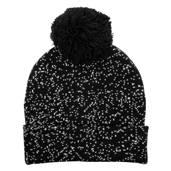 Black With White color option for Speckled Pom Beanie With Cuff
