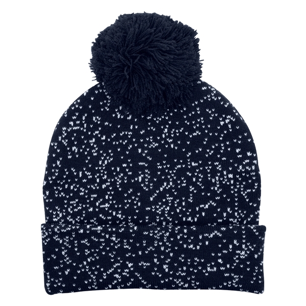 Navy Blue With White color option for Speckled Pom Beanie With Cuff