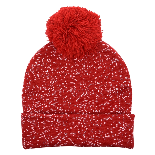 Red With White color option for Speckled Pom Beanie With Cuff