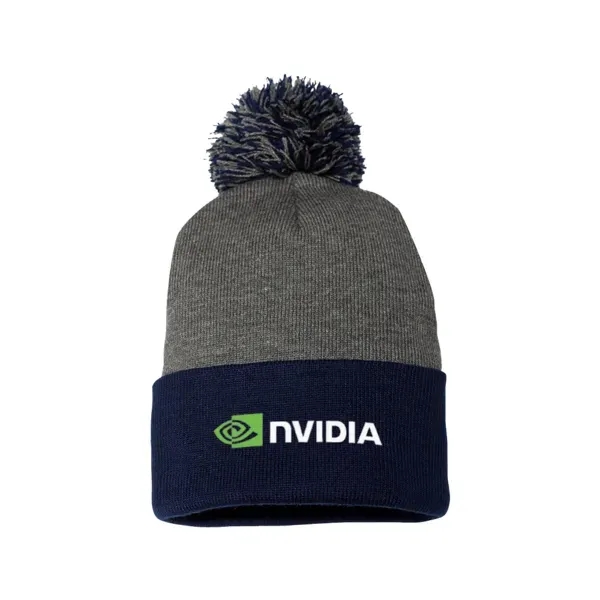Dark Heather Gray-Navy Blue color option for Sportsman 12" Pom Pom Knit Beanie