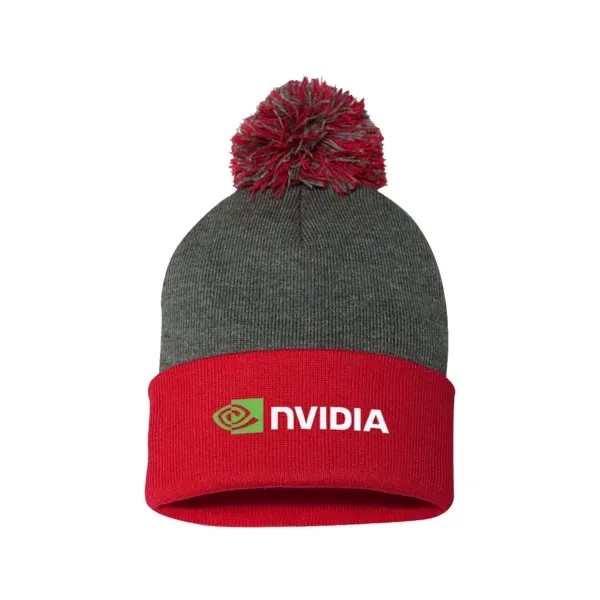 Dark Heather Gray-Red color option for Sportsman 12" Pom Pom Knit Beanie