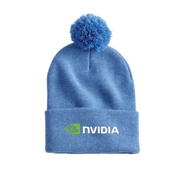 Heather Dark Royal color option for Sportsman 12" Pom Pom Knit Beanie