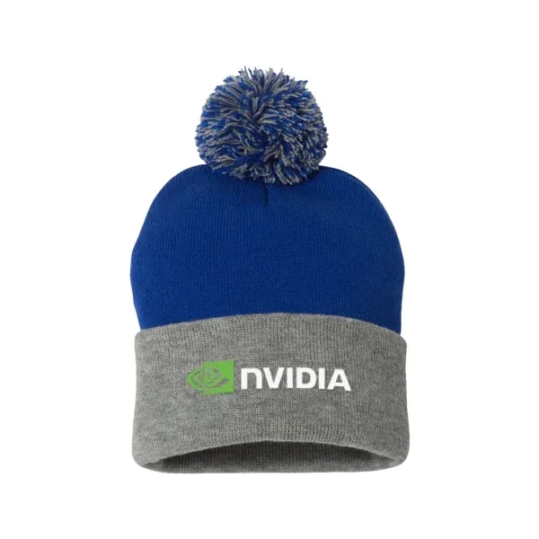Heather Gray-Royal Blue color option for Sportsman 12" Pom Pom Knit Beanie