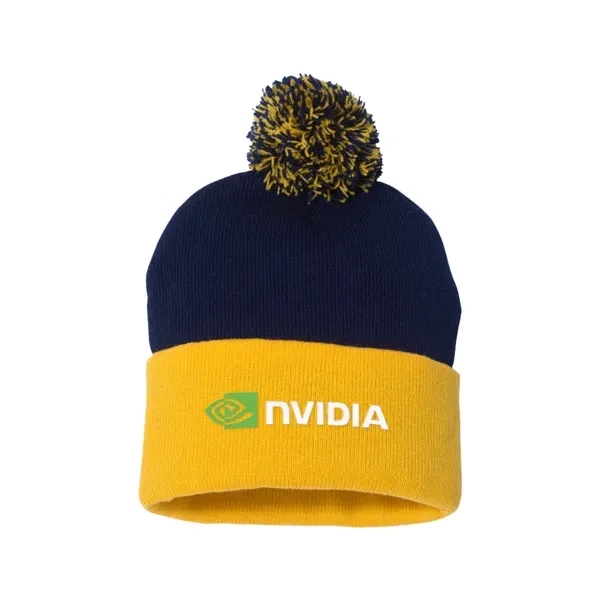 Navy Blue-Gold color option for Sportsman 12" Pom Pom Knit Beanie