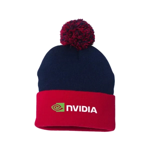 Navy Blue-Red color option for Sportsman 12" Pom Pom Knit Beanie