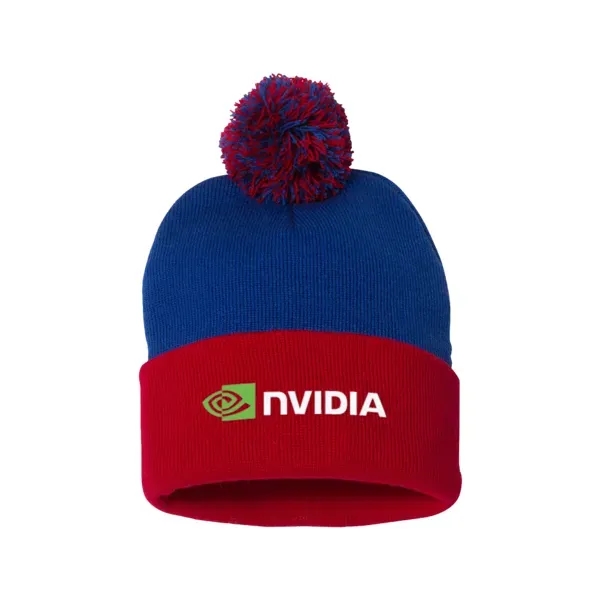 Royal Blue-Red color option for Sportsman 12" Pom Pom Knit Beanie