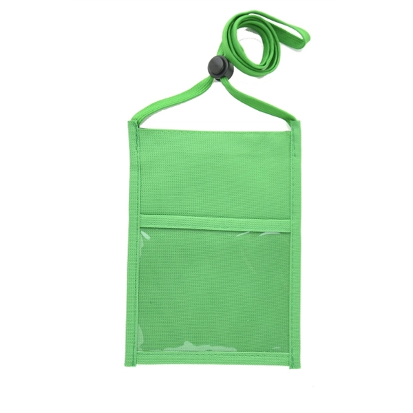 Green color option for Non Woven Zipper Neck Wallet W/ 3/8" Lanyard