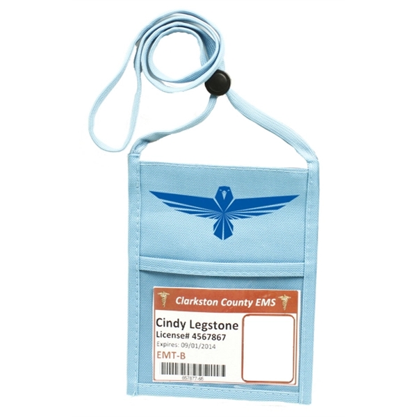 Light Blue color option for Non Woven Zipper Neck Wallet W/ 3/8" Lanyard