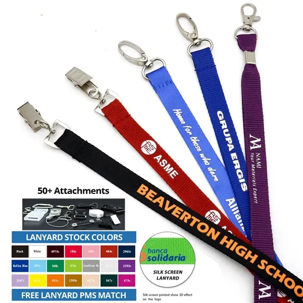 White color option for Custom 1/2" Polyester Lanyard   Silk Screen