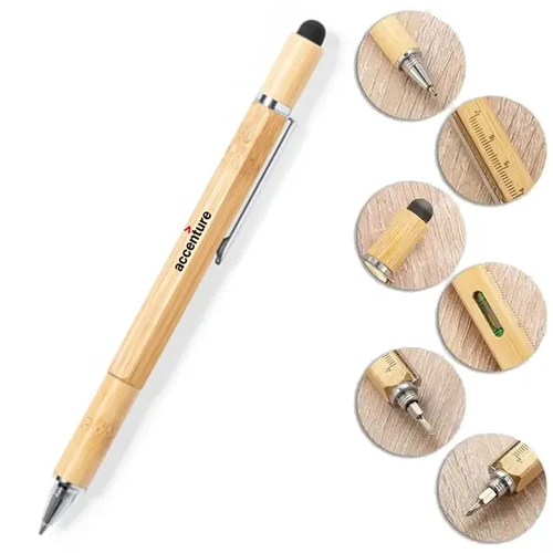 Main photo of Multi Pen: Custom Logo 6 In 1 Bamboo Multi Tool Pen