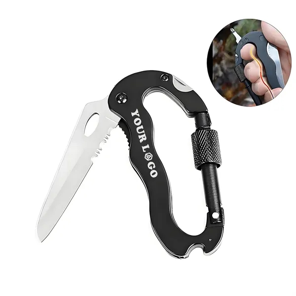Black color option for Carabiner With Bottle Opener And Knife