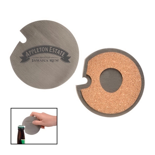 Silver color option for Stainless Steel Coaster With Cork Base And Bottle Opener