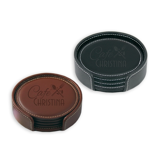 Main photo of Vintage Leather Round Coaster Gift Set