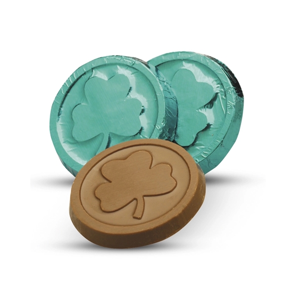 Green color option for St Patrick Shamrock Chocolate Coin