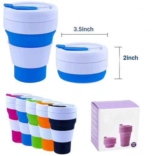 Photo of Silicone Collapsible Travel Folding Drinking Cup W/Lid