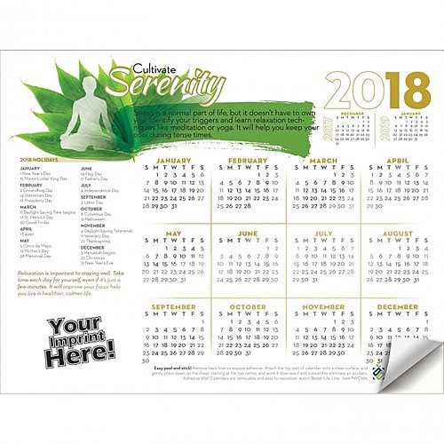 Photo of Adhesive Wall Calendar   2018 Cultivate Serenity (Stress Awareness)