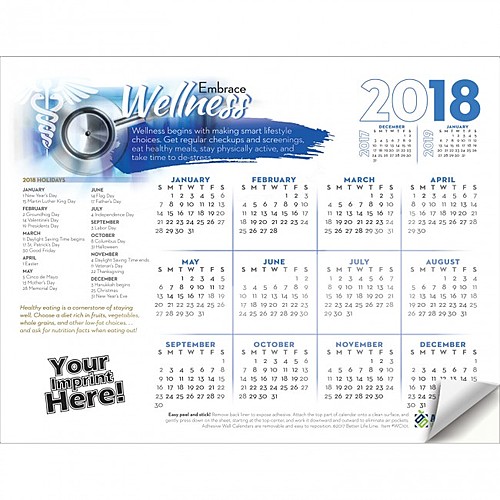 Photo of Adhesive Wall Calendar   2018 Embrace Wellness (Medical)