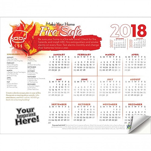 Photo of Adhesive Wall Calendar   2018 Make Your Home Fire Safe (Fire Safety)