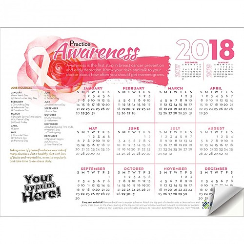 Photo of Adhesive Wall Calendar   2018 Practice Awareness (Breast Cancer Awareness)
