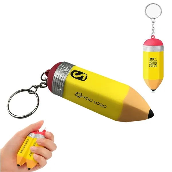 Yellow color option for Pencil Stress Pu Foam Toy Balls Keychain
