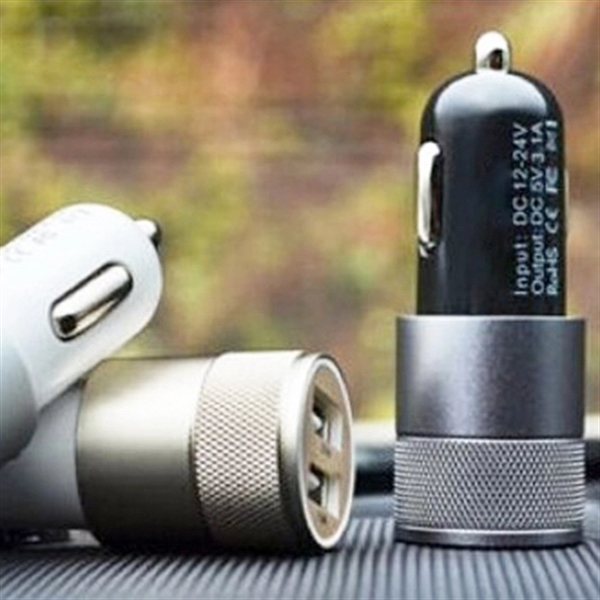 Silver color option for Universal Aluminum Dual Usb Port Car Charger   Powerful 2.1 A