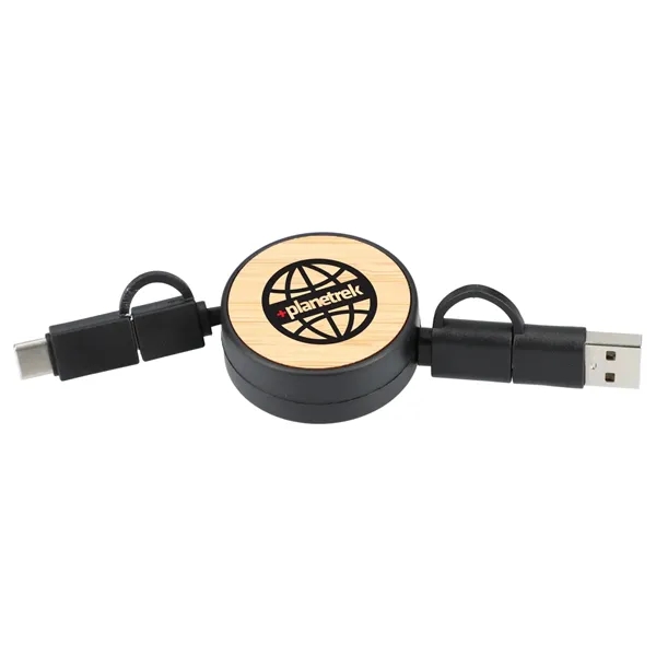 Black (Bk) color option for Fsc® 100% Bamboo Retractable 5 In 1 Charging Cable
