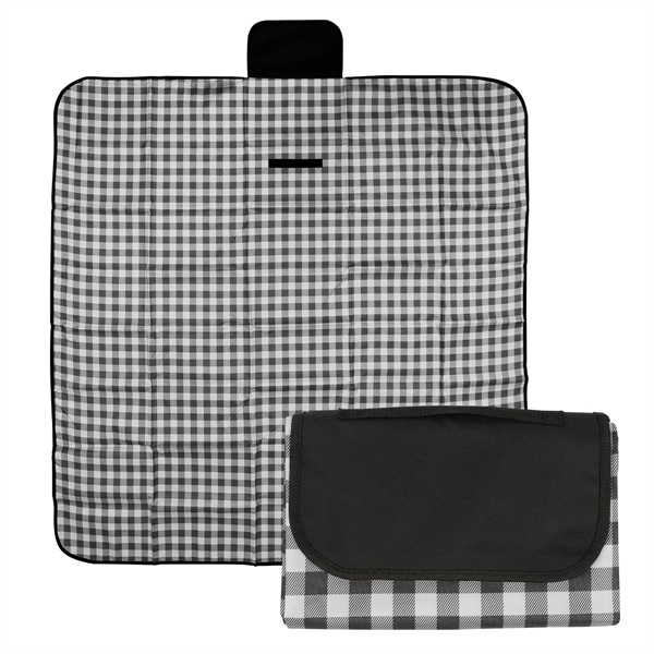 Black With White color option for Gingham Roll Up Picnic Blanket