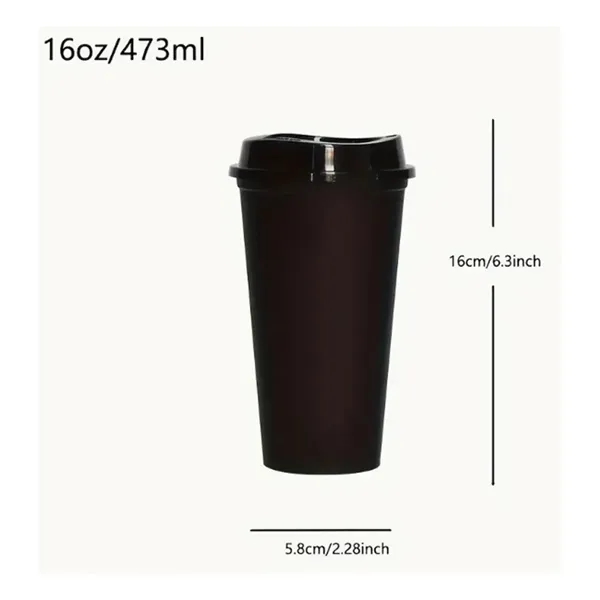 Black color option for 16 Oz Reusable Plastic Cup With Lid Coffee Juice Kids Adults