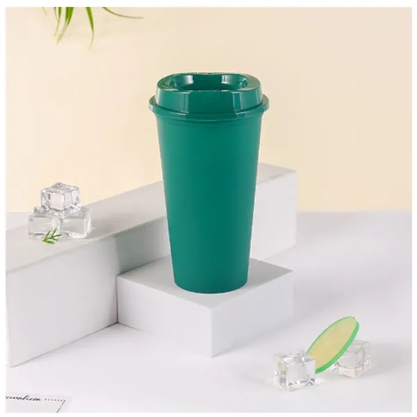 Green color option for 16 Oz Reusable Plastic Cup With Lid Coffee Juice Kids Adults