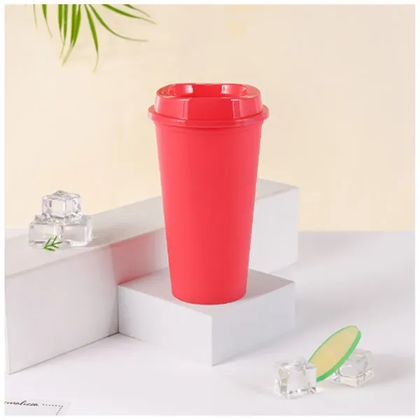 Red color option for 16 Oz Reusable Plastic Cup With Lid Coffee Juice Kids Adults