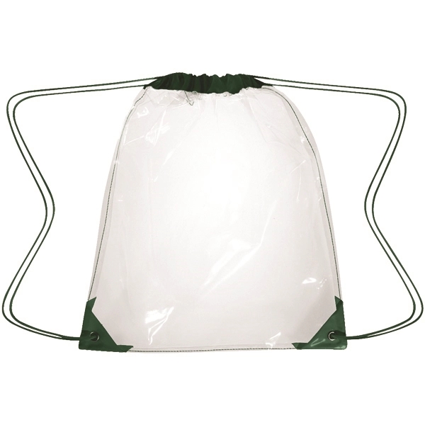 CLEAR WITH FOREST GREEN color option for Transparent Drawstring Bag