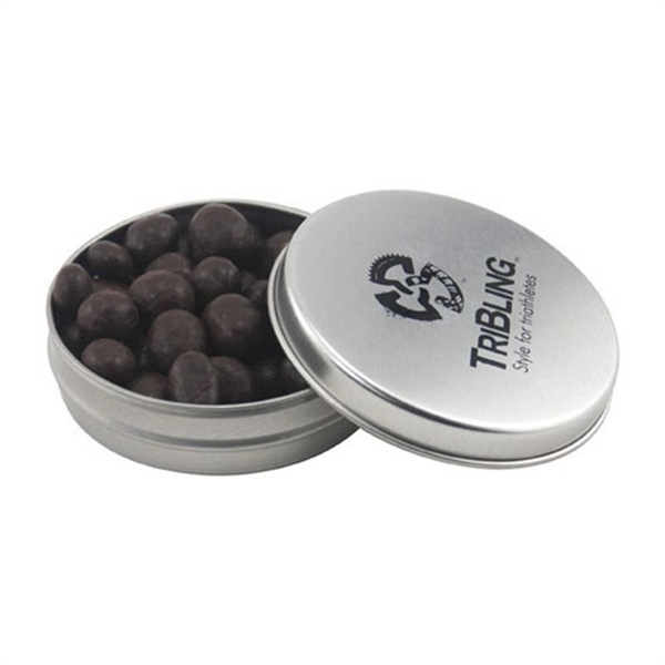 Silver color option for Round Tin With Chocolate Espresso Beans