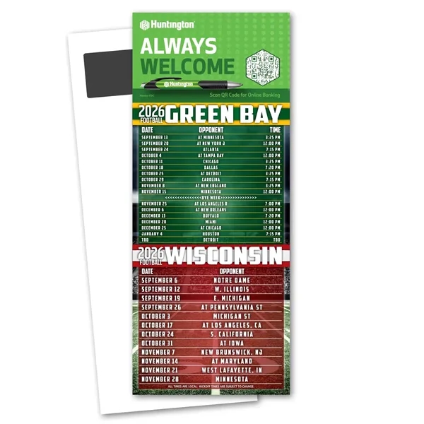 10P Thickness White/Pro / College color option for Football Schedule Magnetic Stick Up Card