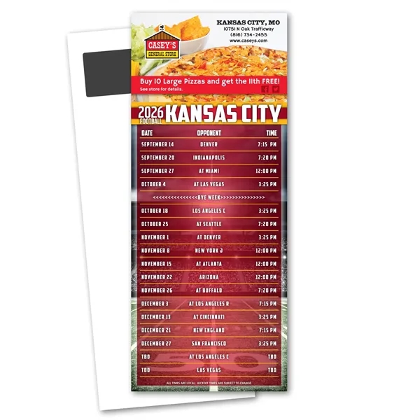 10P Thickness White/Pro color option for Football Schedule Magnetic Stick Up Card