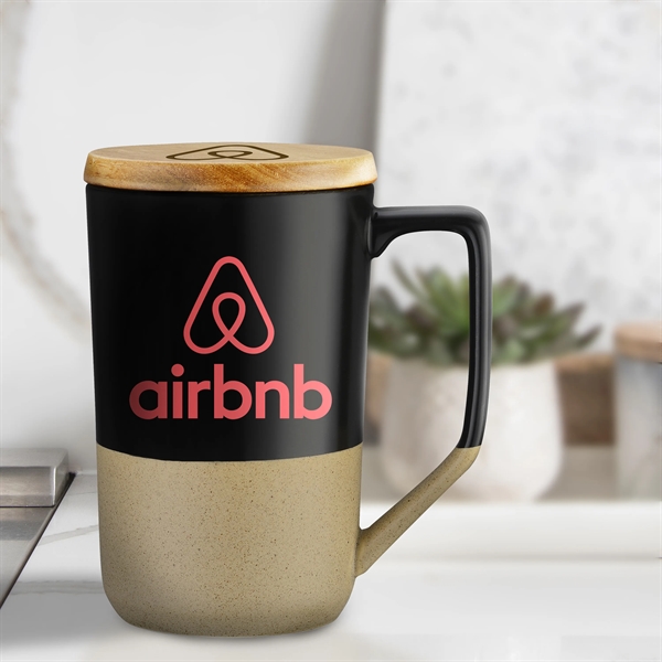 Black color option for 15 Oz. Two Tone Ceramic Mug W/Wood Lid