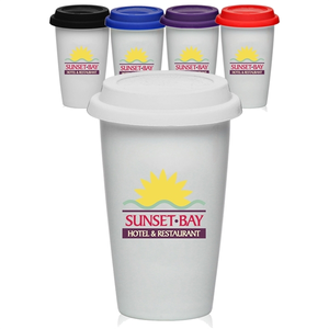 Photo of 11 Oz. Double Wall Ceramic Tumblers With Lid