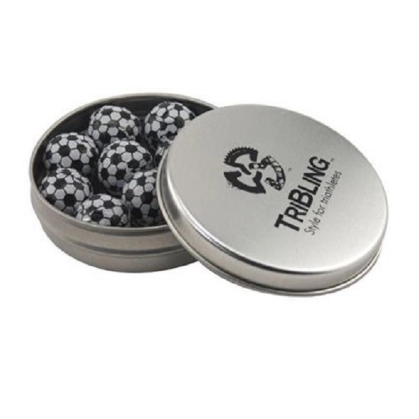 Silver color option for Round Tin With Chocolate Soccer Balls
