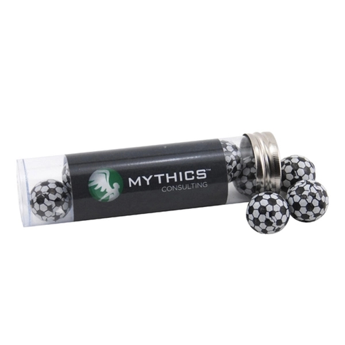 Main photo of Chocolate Soccer Balls In A 5 " Plastic Tube With Metal Cap