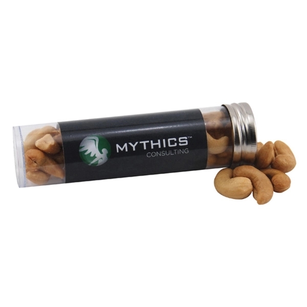 Clear color option for Cashews In A 5 " Plastic Tube With Metal Cap