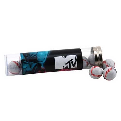 Main photo of Chocolate Baseballs In A 6 " Plastic Tube With Metal Cap