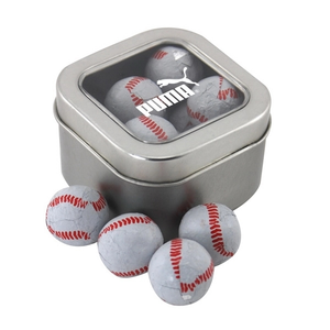 Photo of Tin With Window Lid And Chocolate Baseballs
