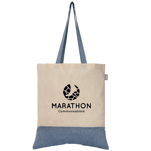 Natural-Navy Blue color option for Quebec   5 Oz. Two Tone Recycled Cotton Tote