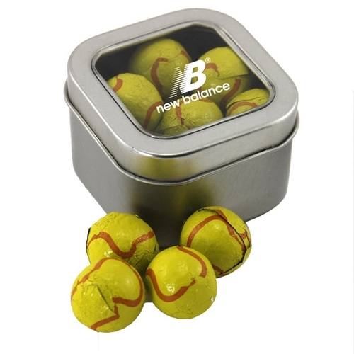 Main photo of Tin With Window Lid And Chocolate Tennis Balls